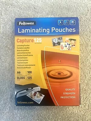 Fellowes A6 Laminating Pouches Pack Glossy 125 Microns 100 Sheets Brand New • £14