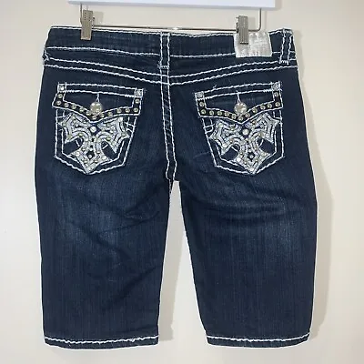 LA Idol Jean Shorts Womens 11 Bermuda Rhinestones Thick Stitch Studded • $28