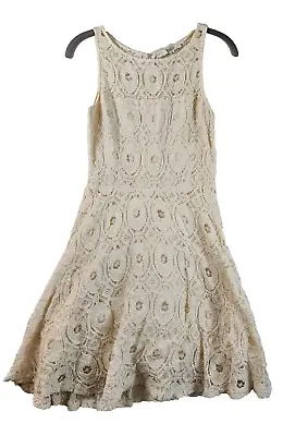 BB Dakota Womens Size 4 Sleeveless Lace Crochet Dress Ivory Midi Fit & Flare • $13.99