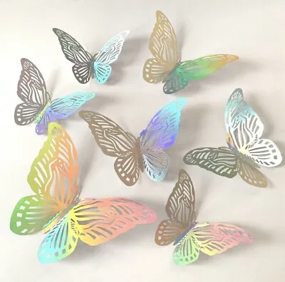 12 Pcs 3D Butterflies Wall Art Silver Cake Topper Dessert Decor Home • £3.47