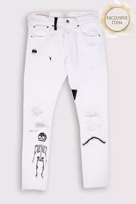 RRP€289 GALLERY DEPT. Skinny Jeans W26 Coated Patched Skeleton Print Distressed • $0.01