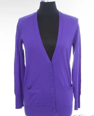 J Crew Pure Merino Wool Thin Knit V Neck Cardigan With Pockets Royal Amethyst M • $19.75