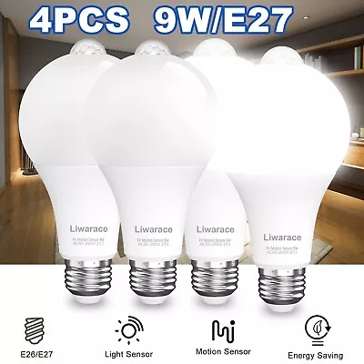 4PCS PIR Auto Motion Sensor LED Light Bulbs E26 9W Equivalent 90W Bulbs E27 Base • $22.95