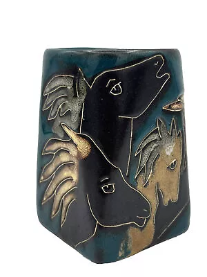 Mara Mexico Ceramic Pottery Wild Horses Green Coffee Mug Cup 12 Oz • $14