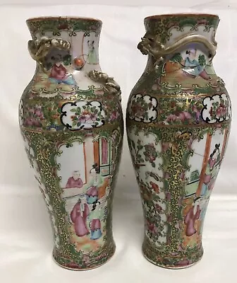 Pair Of Chinese Republic Famille Verte Dragon Embossed Vases • £29