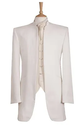 Mens Ivory Suit Jacket 40 Nehru Collar Buttonless Wedding Cream Blazer Formal • £19.95