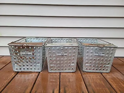 3 Vintage Metal Wire Baskets Industrial Gym Storage Basket Lyon Battle Creek MI • $59.99