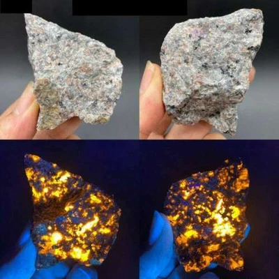 £4.60 • Buy UV Fluorescent Natural Flame Fire Stone Syenite  Sodalite Mineral Rough Crystal