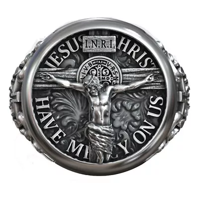 15g Jesus Christ Catholic Cross Crucifixion Signet Rings 925 SOLID STERLING SILV • $94.59