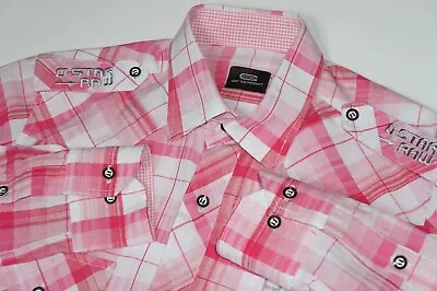 Men's G-star Casual Check Chequered Long Sleeve Shirt Pink Size M Medium • £21.59