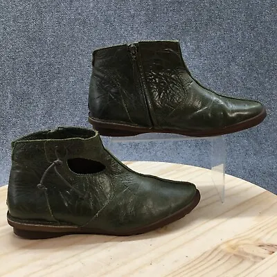Sergio Tomani Boots Womens 41 Ankle Booties Green Leather Side Zip Almond Toe • $34.19