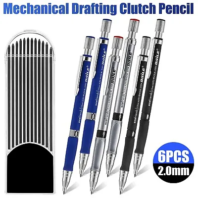 6 Pack 2.0mm Mechanical Pencil W/ 12 Pack 2B Lead Refills For Drawing Sketching • $9.98