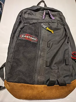 Vintage Eastpak Backpack 1990's Made In USA Black & Tan Small Hiking Hillwalking • £39.99