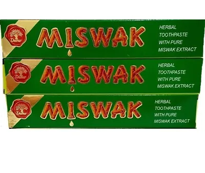 3X 155g (100ml)  DABUR HERBAL  MISWAK WITH PURE MISWAK EXTRACT TOOTHPASTE 3 Pack • £12.49