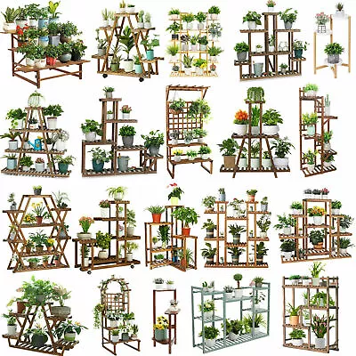 £17.91 • Buy Metall Wooden Plant Flower Stand Pot Open Display Shelf Outdoor Indoor Tall Rack