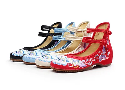 £15.59 • Buy Women Chinese Old Peking Embroidered Flower Cloth Shoes Casual Dance Flat Shoes