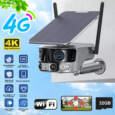 8MP Solar Power 4G / WiFi Outdoor Home Security IP Camera Dual Lens Night Vision • $220.79