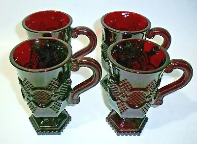 Vintage Avon 1876 Cape Cod Ruby Red Glass Irish Footed Coffee Mugs Set Of 4 • $14.40