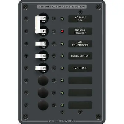 Blue Sea 8027 Marine Traditional Metal Panel - AC Main + 6 Positions • $229.04