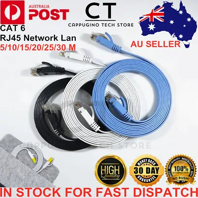 $4.75 • Buy 2/5/10/30m CAT6 Flat Ethernet Cable RJ45 Lan Network Cord Computer Router Laptop