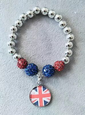 £3 • Buy  Handmade Union Jack Charles Coronation Shamballa Bracelet With Charm