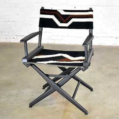 Vintage Needlepoint Director’s Chair Folding Black Brown White Geometric • $1995