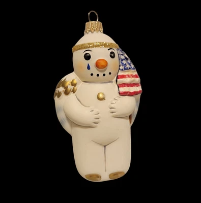 $24 • Buy Vaillancourt Patriotic Snow Angel German Glass Ornament Snowman American Flag