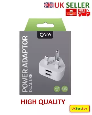 Core Dual 2 Port USB Charger 3 Pin UK Mains Wall Plug Adapter For Mobile Tablet • £5.99