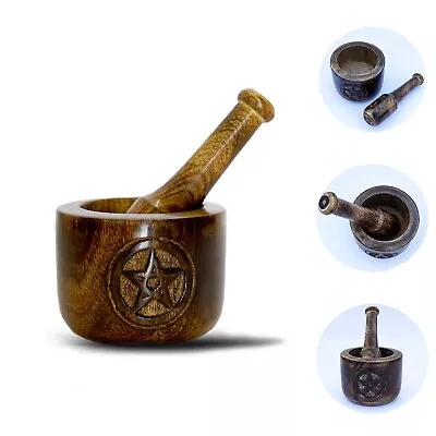 Wooden Mortar And Pestle Set For Grinding And Crushin Hand Grinder Kitchen Tools • $15.95