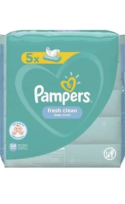 5 X Pampers Baby Wipes Fresh Clean 52 Count MultiPack Babywipes Newborn New Uk • £11.99