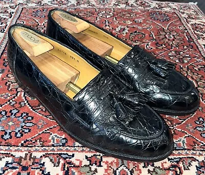 Mezlan Black Rodeo Genuine Crocodile Kiltie Tassel Loafers Shoes Men’s Sz 10.5M • $149.99