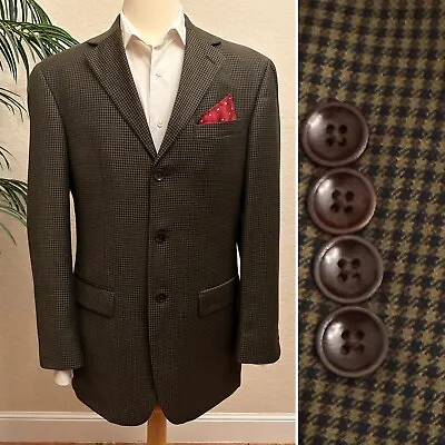 Mens Blazer Sport Coat Size 38 Brown Houndstooth Check Suit Jacket 3 Button • $32