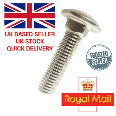 Coach Bolt Carriage Bolts Screws Hex Steel A2 Stainless M6 M8 M10 M12 • £1.58