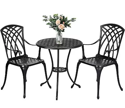 3-Piece Outdoor Bistro SetPatio Set With Umbrella Hole Rust-Resistant Cast • $195.49