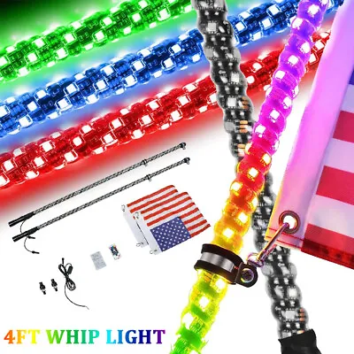 4ft RGB LED Luz De Rápido Que Fluye Antena Whip Chase + Control Remoto+Bandera • $94.99