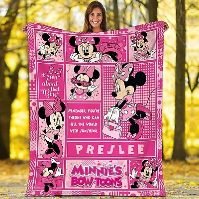 Personalized Minnie Mouse Plush Fleece Blanket Miceky Minnie Mo • £86.78