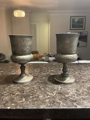 Meriden B Company Silver Plate Engraved Goblet Chalice (Includes 2) • $124.99