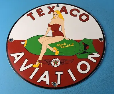 Vintage Texaco Gasoline Porcelain Blonde Bombshell Military Service Station Sign • $129.27