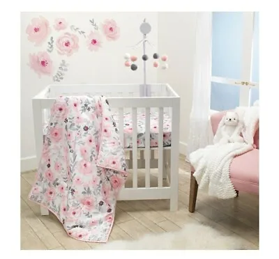 Bedtime Originals Blossom Pink Watercolor Floral 3-Piece Mini Crib Bedding Set • $45