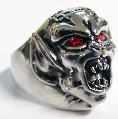 DEMON MONSTER RED EYES STAINLESS STEEL RING Size 7 - S-544 Biker  MENS Womens • $9.94