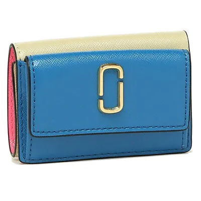 MARC JACOBS J Logo Leather Trifold Mini Wallet Malibu Pink Blue New GL02302173 • $54.97