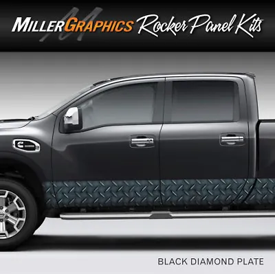 Black Diamond Plate Metal Rocker Panel Graphic Decal Wrap Kit Truck SUV  6 Sizes • $119.99