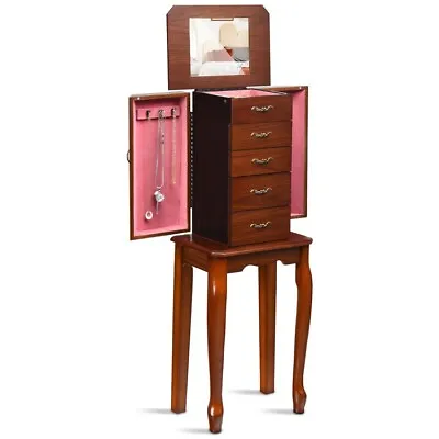 5-Drawer Large Storage Stand Armoire Mirror Jewelry Chest Wooden Bedroom Cabinet • $87.99