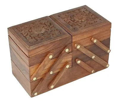 Handmade Wooden Jewellery Box For Women Jewel Organizer Hand Carved 5 In 1 • $150.43