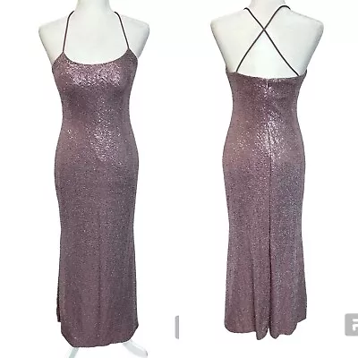 Betsy & Adam Vintage 90s Prom Cocktail Disco Pink Sequined Size 4 Maxi Dress Y2K • $52.99