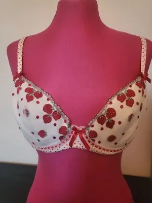 Ceriso Marks & Spencer Strawberry White & Red Polkadot Bra 36C • £8