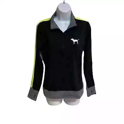 PINK Victoria’s Secret Ultimate Half Zip Pullover Gray/Black Size S • $27