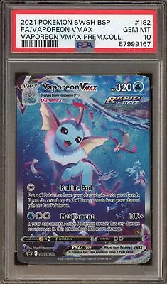 Pokemon Vaporeon VMAX Premium Coll. Full Alt Art Promo SWSH182 PSA 10 Gem Mint • $107.50