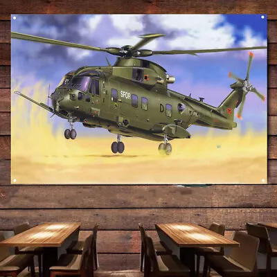 Merlin HC3 Attack Helicopter Poster Wall Art Tapestry Military Art Flag Mural • $27.20