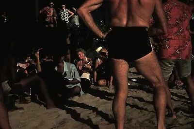 1961 Gay Interest Hairy Man Back Swimsuit Crowd On Beach Vintage 35mm Slide • $11.80
